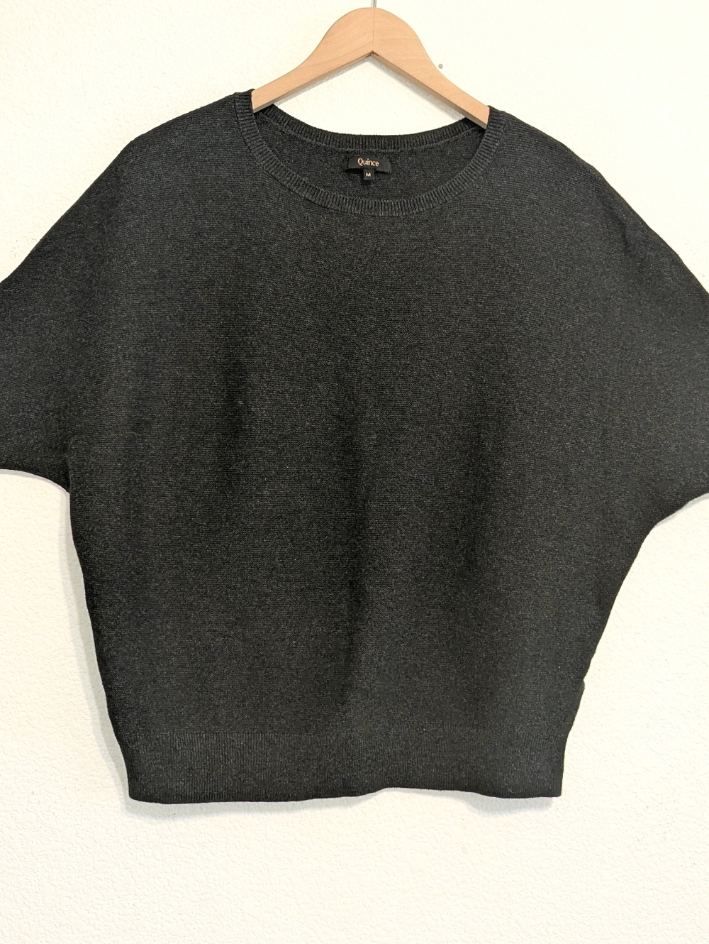 Quince Women Lightweight Cotton Cashmere Link-Stitch Dolman Sweater Black Top M - Picture 2 of 5